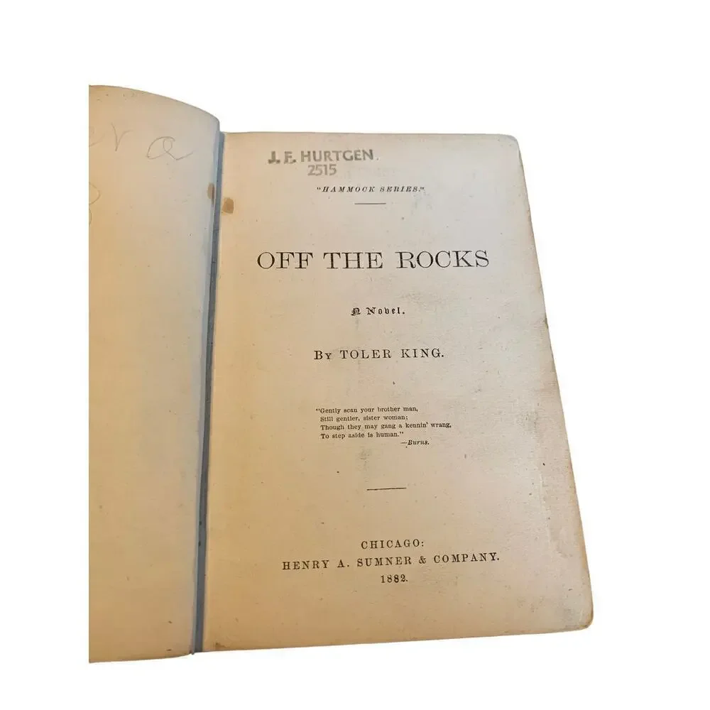 Off The Rocks The Hammock Series Number 3 Hard Cover First Edition Toler King